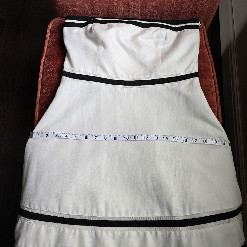 Ann Taylor Silk-Blend Strapless Fit & Flare White Dress Black Stripes Sz. 8 - Picture 9 of 12